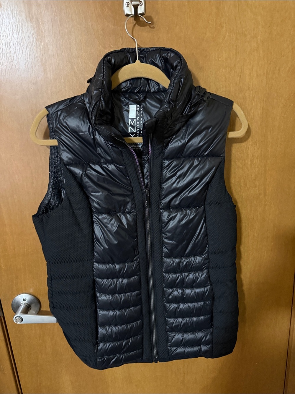 DKNY Black Quilted Puffer Vest with Knit Side Panels